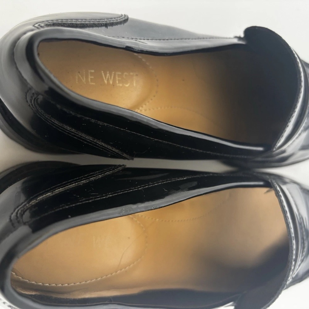 Nine West Maibel Black Patent Slip on Penny Loafer Lug Sol 7.5M Classic Academia - Picture 11 of 16
